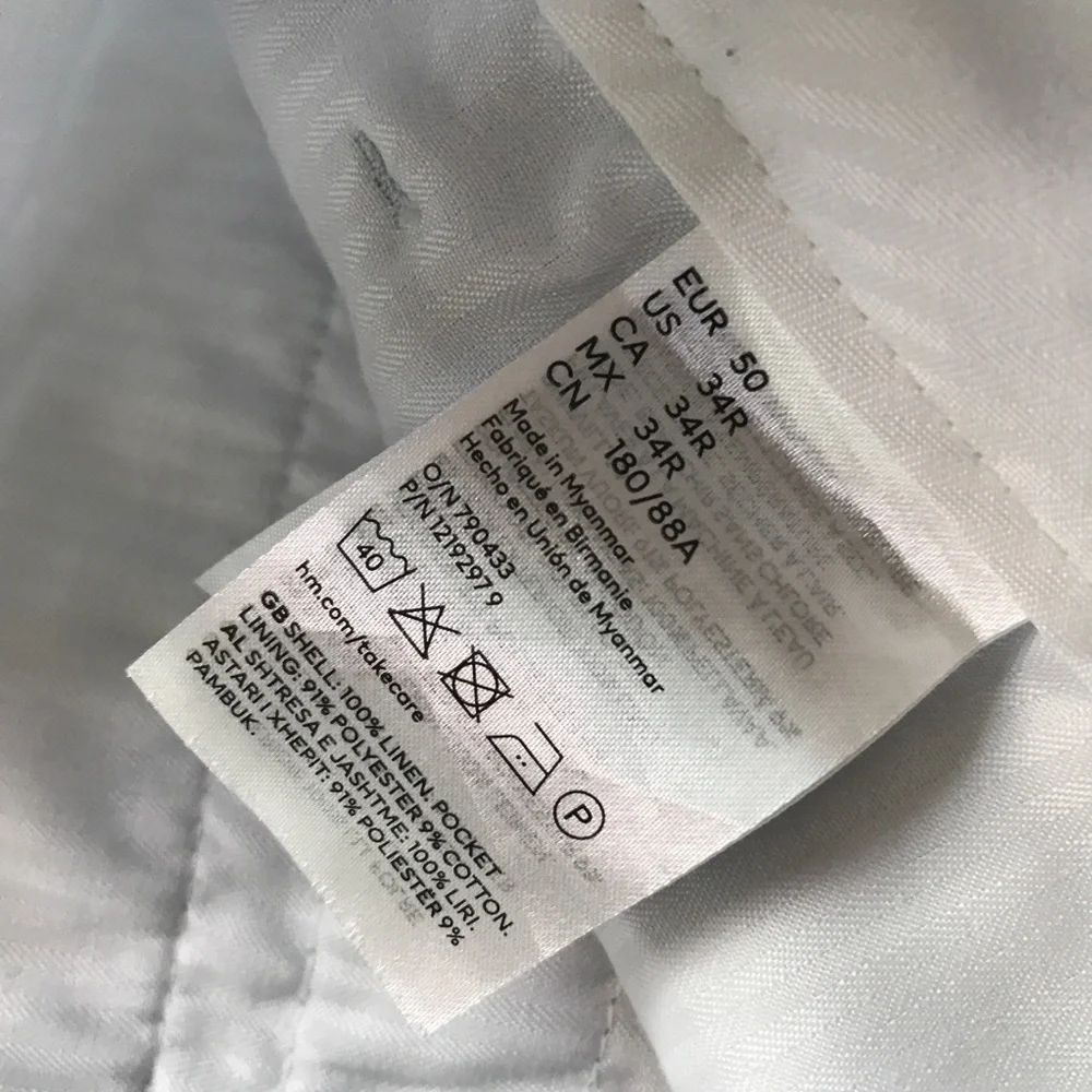 H&M LINEN BLUE DRESS LANTS FLAT FRONT MENS 34